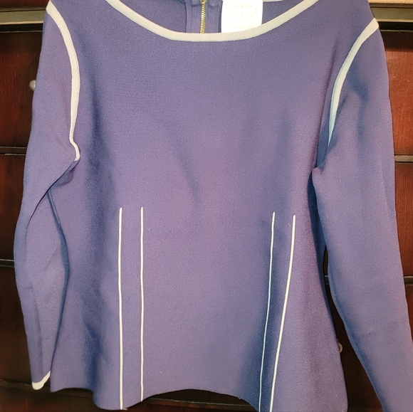 Sail to Sable Dark Blue Grey Accents Shaped Long-sleeve Top Ponte Knit L - Picture 9 of 10